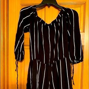 Black with white stripes short romper